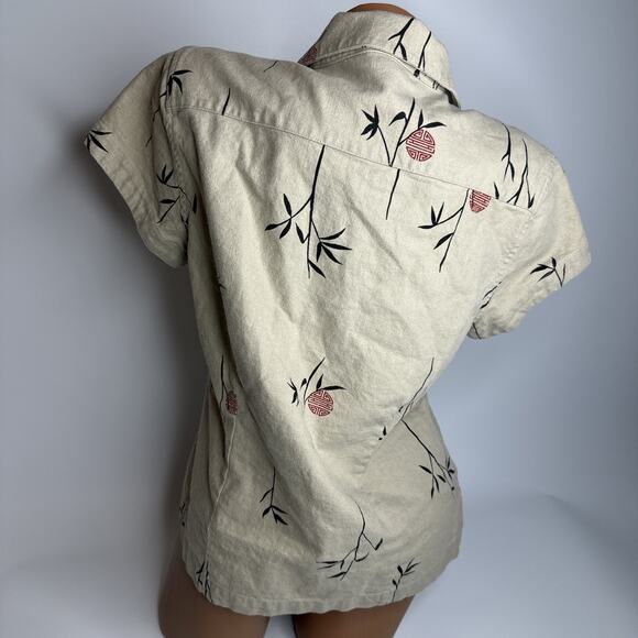 Linen Bamboo Print Shirt John Paul Richard M Cottage Naturecore Button Blouse - Picture 2 of 10